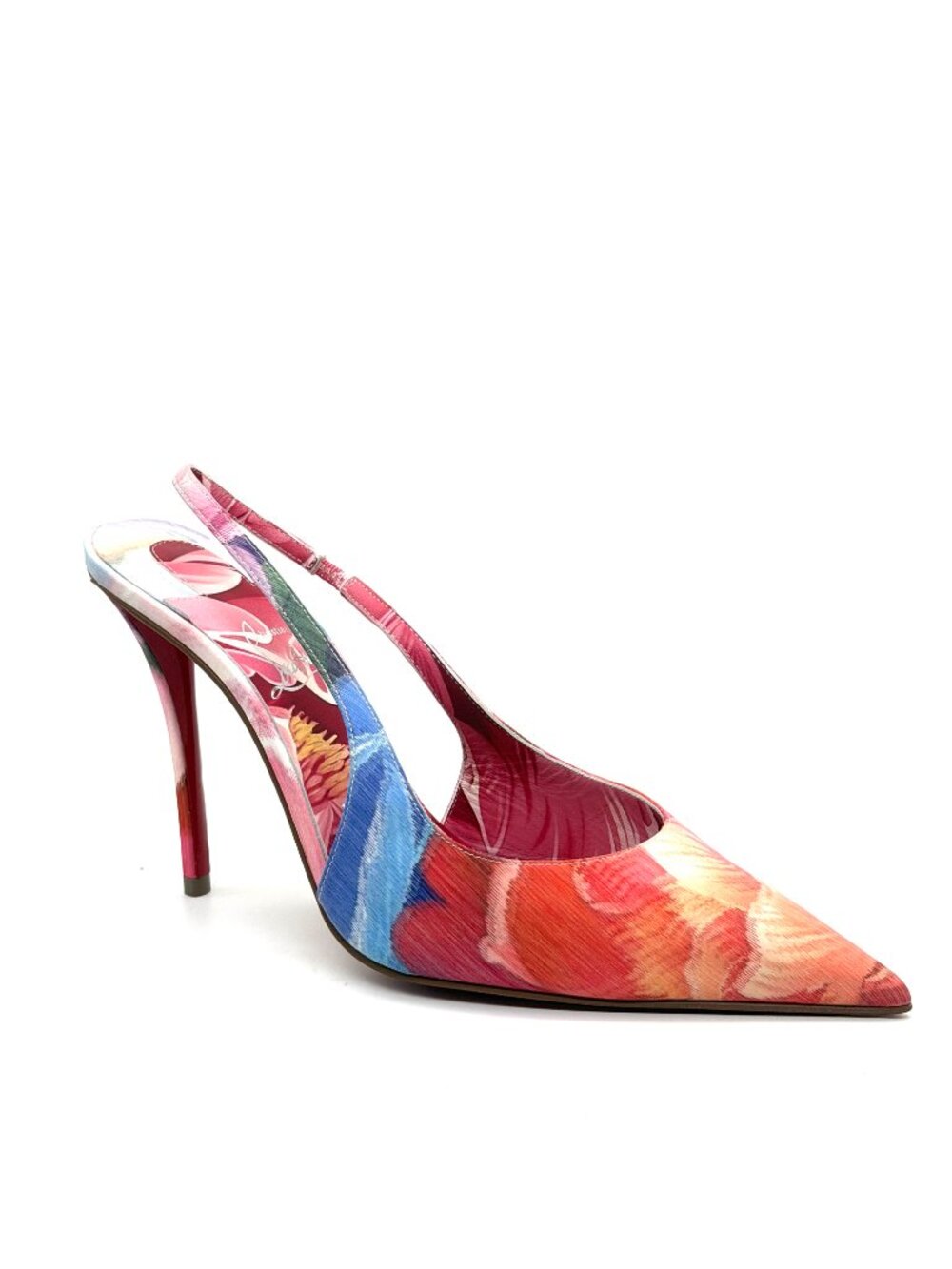 Christian Louboutin MISS Z SLING BACK 100 Silk Peonies Sandals Heels Shoe - Picture 10 of 16